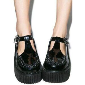 Demonia T Strap Buckle Black Patent Leather 3" Creeper wm 9 Goth Platform Shoes